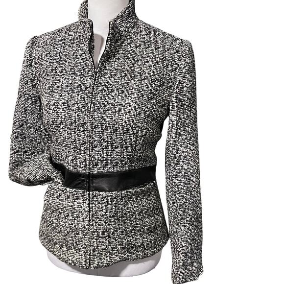 Spenser Jeremy Tweed Zip Front Blazer Jacket Leather Old Money professional work - Picture 5 of 12